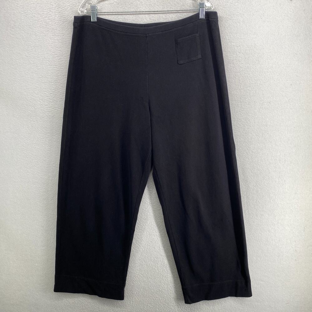 EILEEN FISHER Pants L 100% Cotton Heavy Brushed Jersey Wide Pull On Blue
